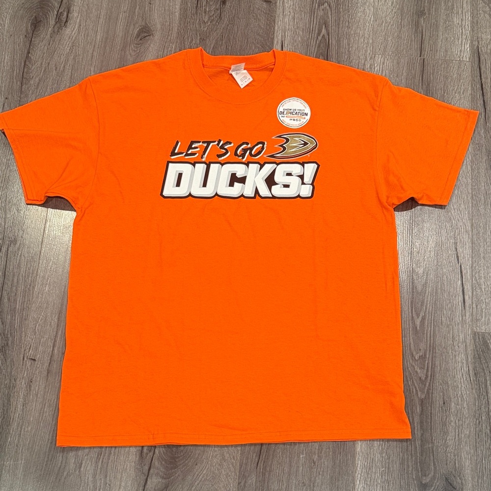Gildan Orange Let's Go Ducks Men's T-Shirt NHL Hockey Anaheim Ducks